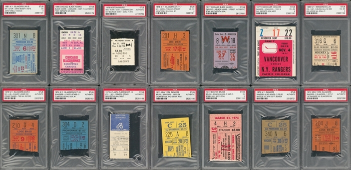 1965-83 NHL Milestone Ticket Stub Collection- 17 Total Including Bobby Hull Signed Ticket (PSA) 